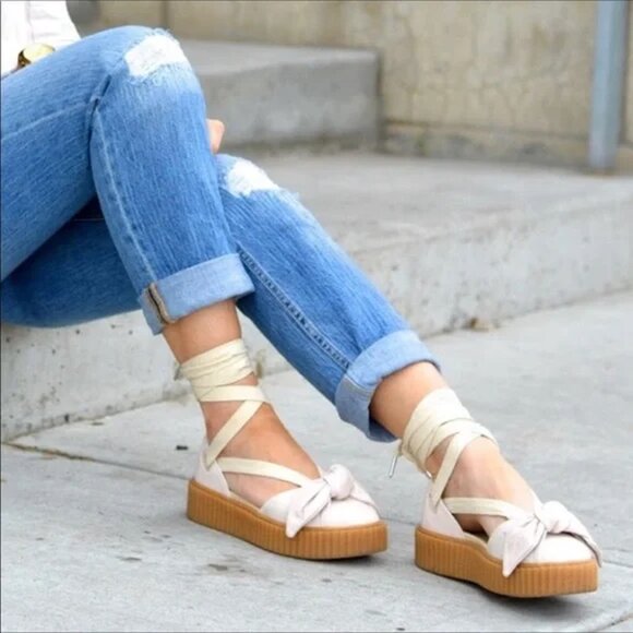 Fenty X Puma Rihanna Bow Creeper Platform Shoes Cream Pink Women US 7.5 EU 38 - Picture 1 of 14